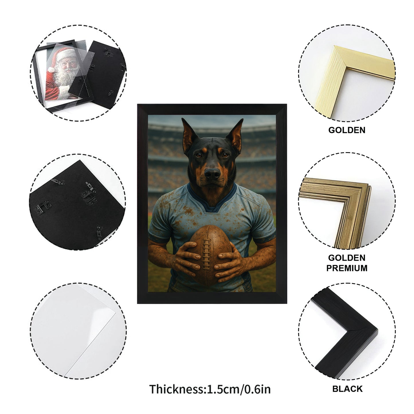 Custom Photo Rugby Dog Canvas Framed Wall Art Gift For Dog Lovers