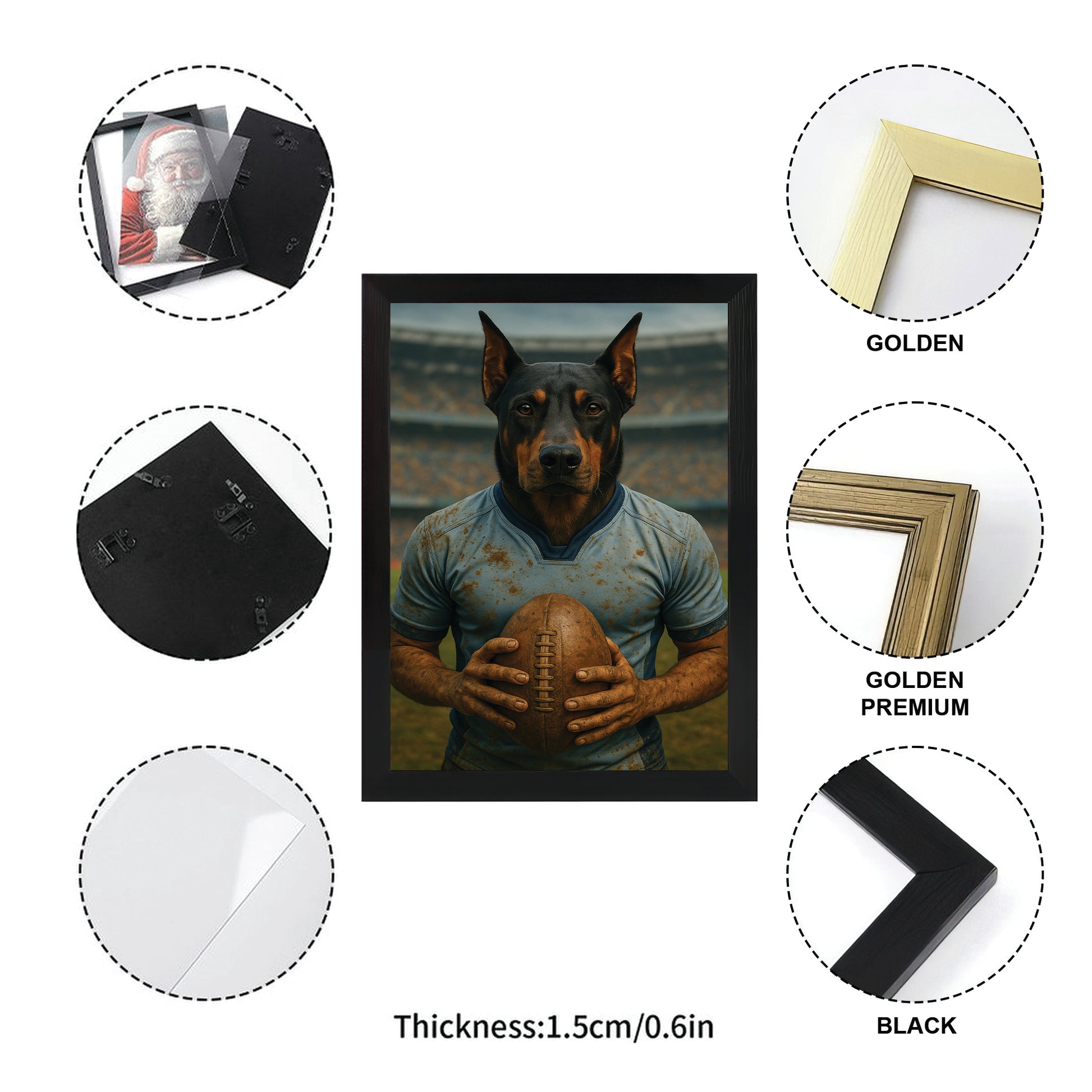 Custom Photo Rugby Dog Canvas Framed Wall Art Gift For Dog Lovers