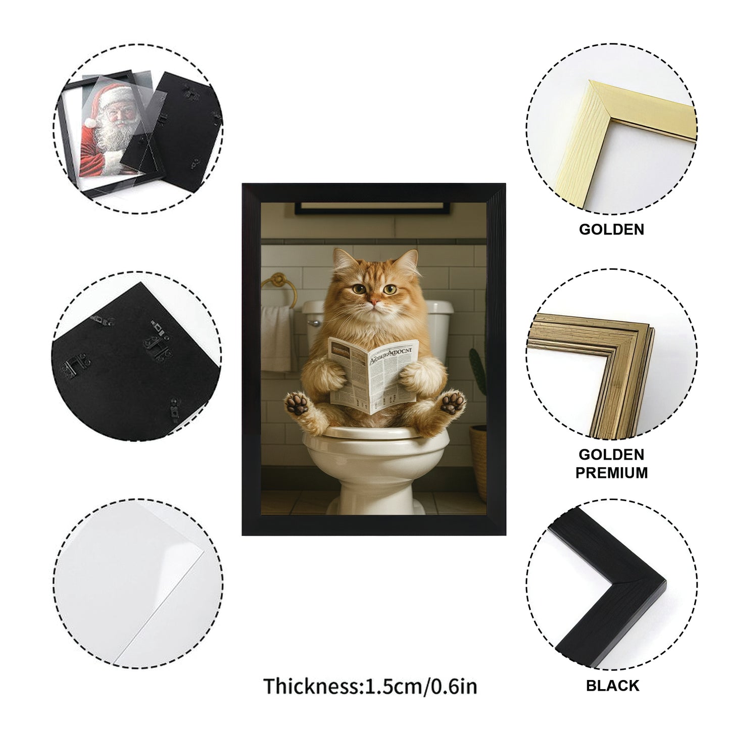 Custom Photo Cat Bathroom Style Canvas Framed Wall Art Gift For Cat Lovers