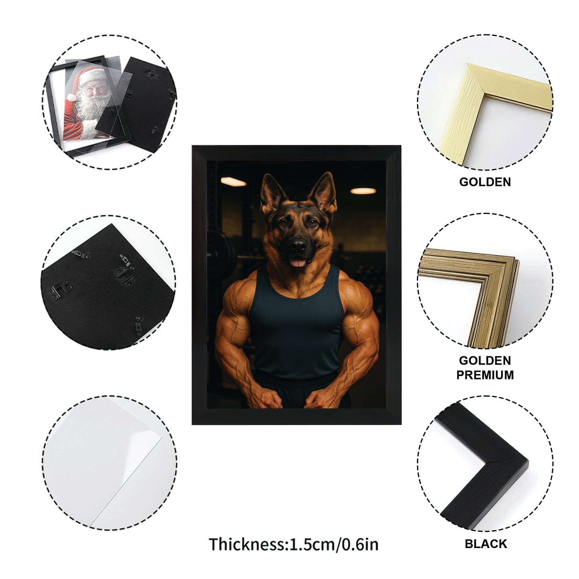 Custom Photo Body Builder Dog Canvas Framed Wall Art Gift For Dog Lovers