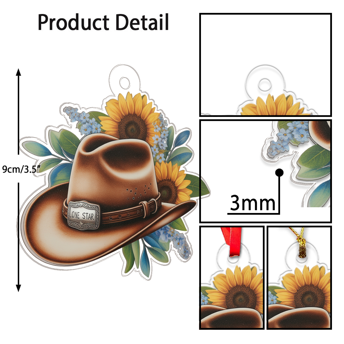 Custom Name Rustic Sunflower Cowboy Hat Acrylic Ornament Christmas Gift