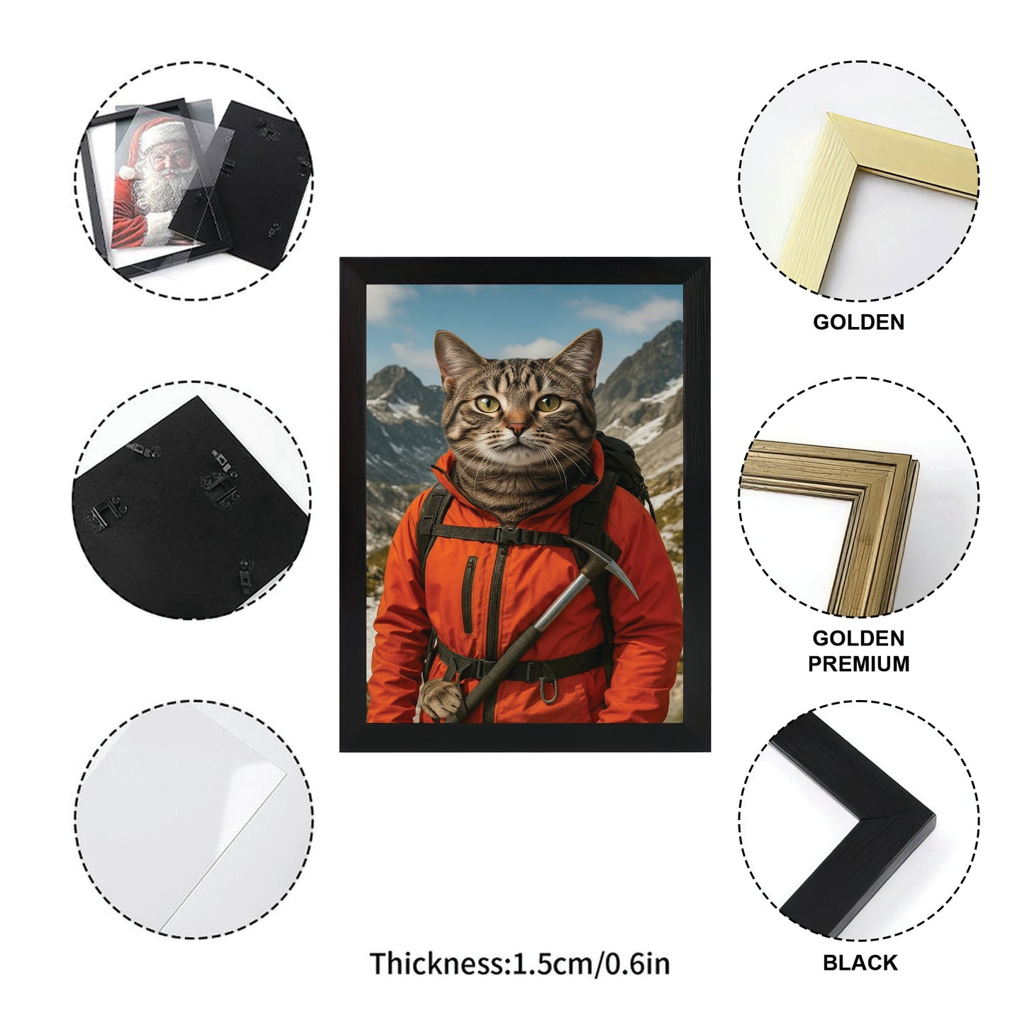 Custom Photo Mountaineer Climbing Cat Canvas Framed Wall Art  Gift For Cat Lovers