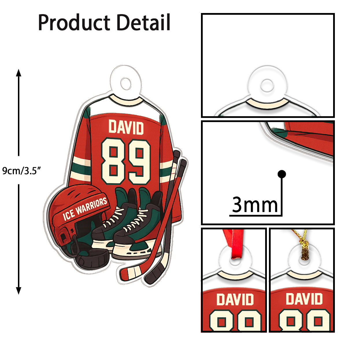 Custom Name And Number Hockey Jersey Acrylic Ornament Christmas Gift