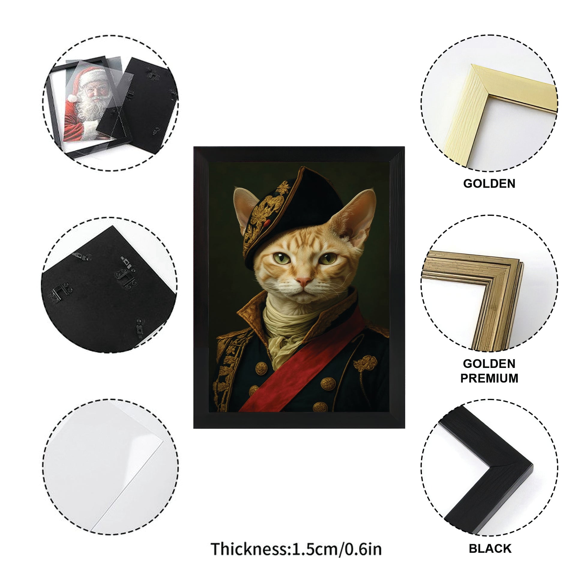 Custom Photo Portrait Royal Cat Canvas Framed Wall Art Gift For Cat Lovers