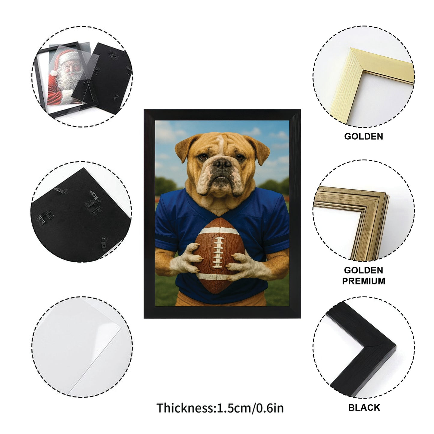 Custom Photo Football Player Dog Canvas Framed Wall Art Gift For Dog Lovers