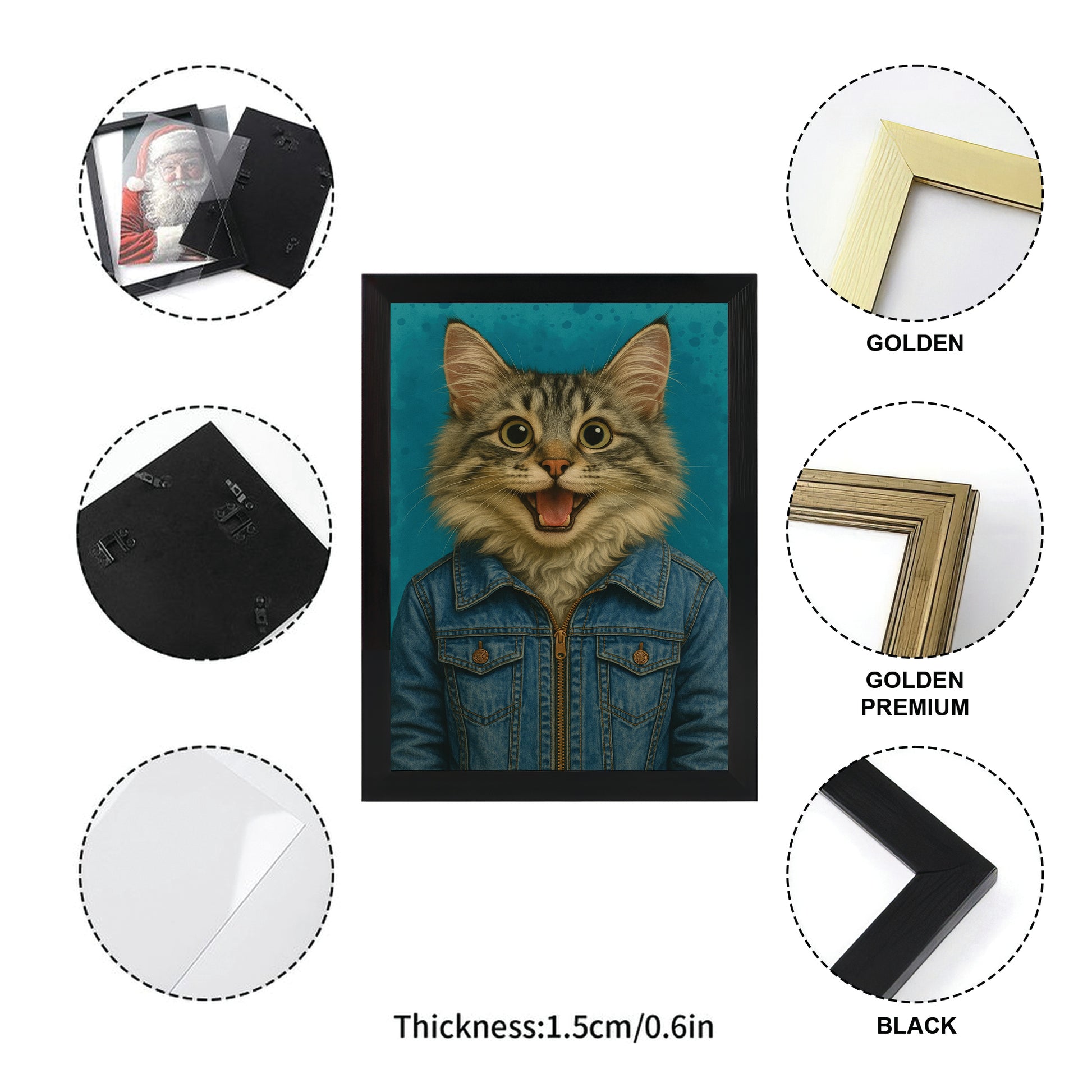 Custom Photo Denim Cat Canvas Framed Wall Art Gift For Cat Lovers