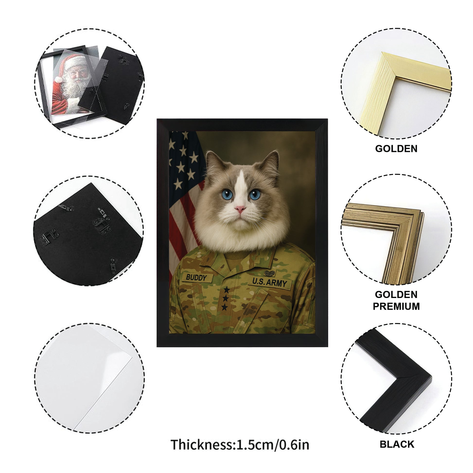 Custom Cat Photo Us Army Canvas Framed Wall Art _ Gift For Cat Lovers
