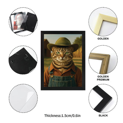 Custom Photo Farmer Farmhouse Cat Canvas Framed Wall Art 