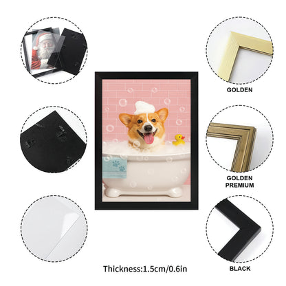 Custom Photo Dog In Bath Canvas Framed Wall Art Gift For Dog Lovers