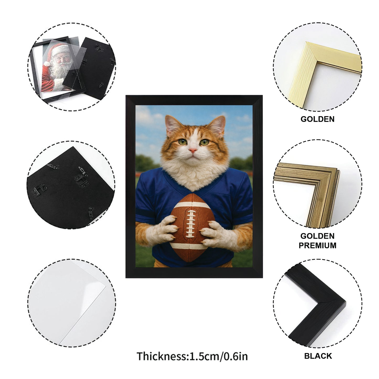 Custom Photo Football Player Cat Canvas Framed Wall Art  Gift For Cat Lovers