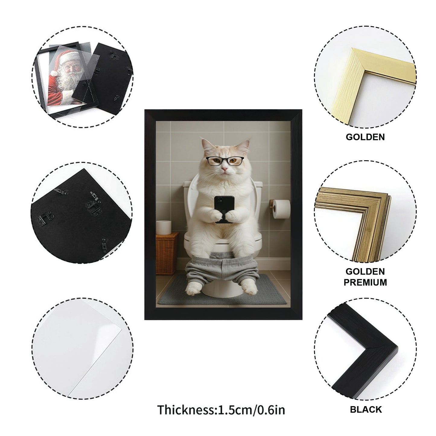 Custom Photo Cat Bathroom Style 15 Canvas Framed Wall Art Gift For Cat Lovers