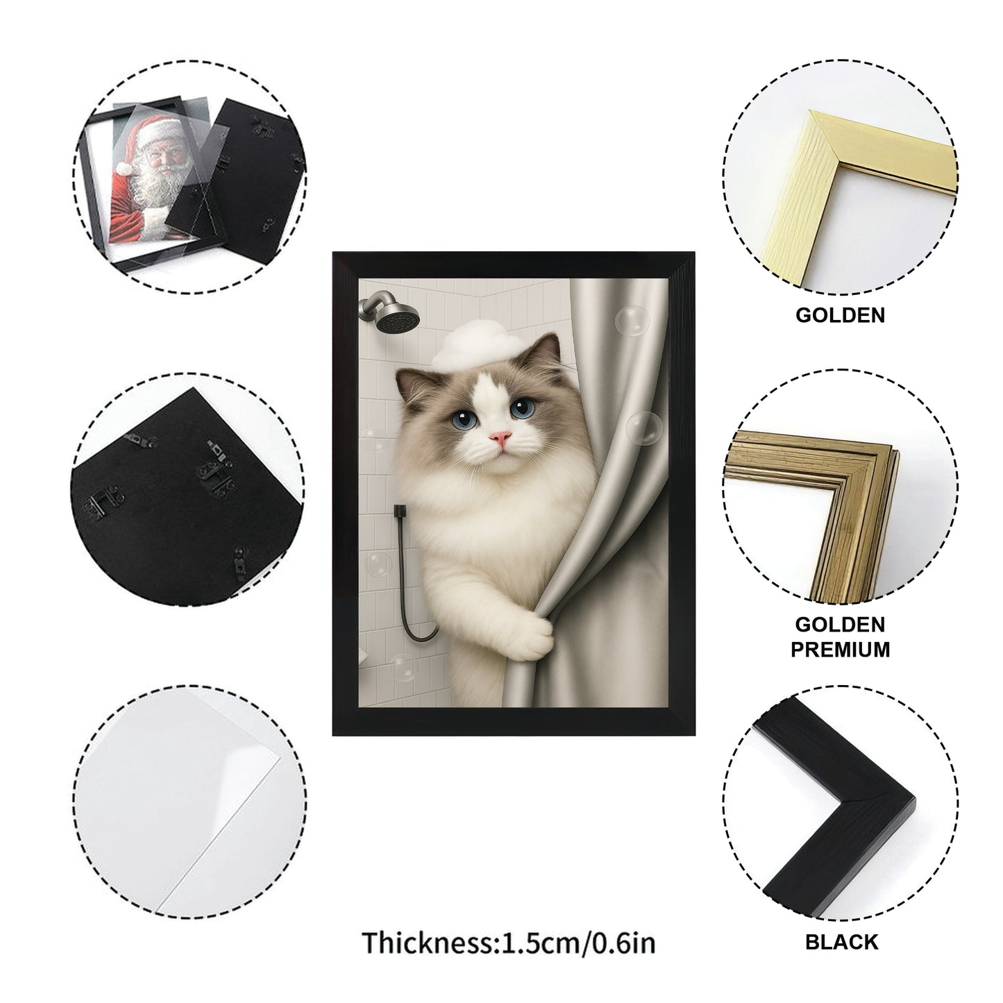 Custom Cat Photo Cat  In Bathroom Canvas Framed Wall Art Gift For Cat Lovers