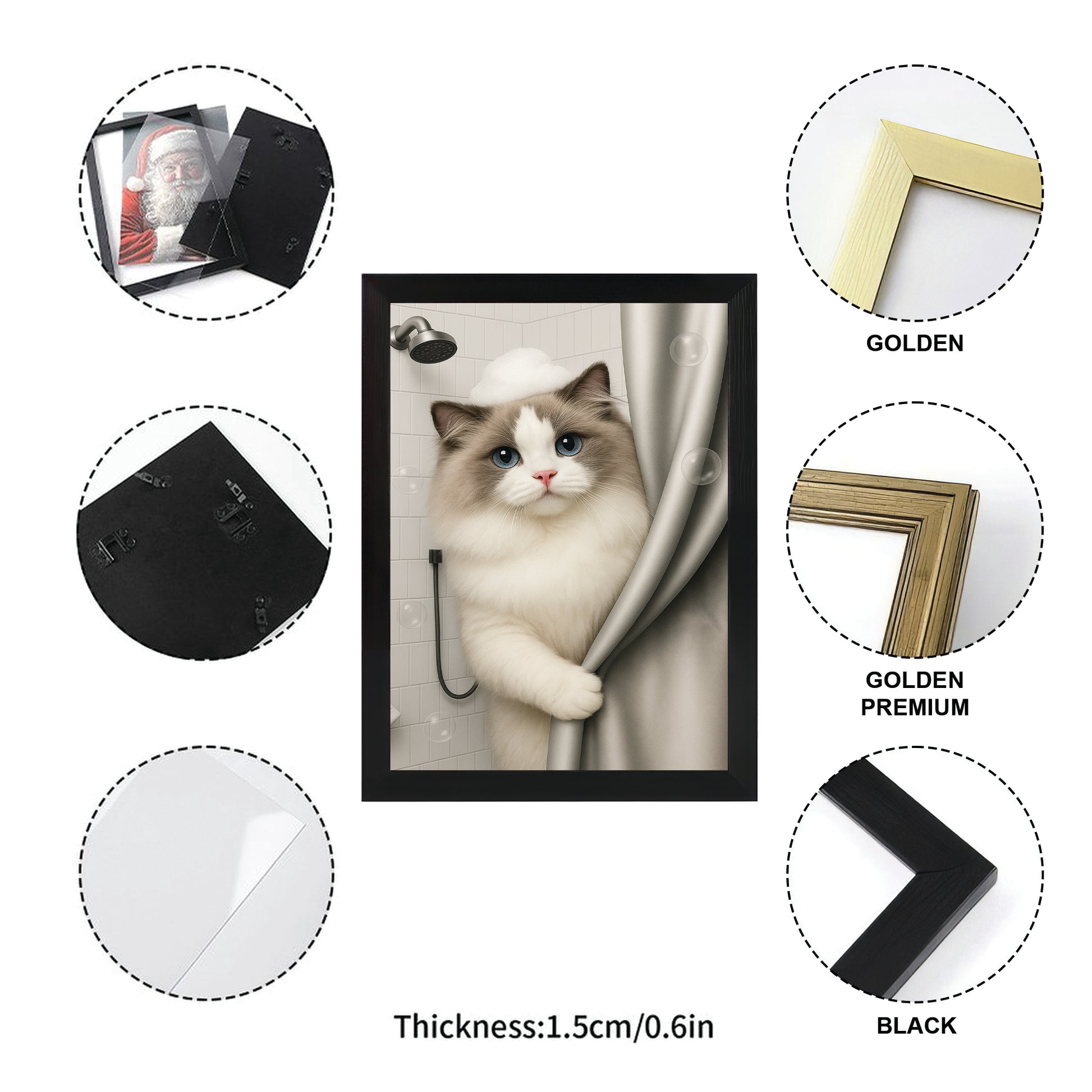 Custom Cat Photo Cat  In Bathroom Canvas Framed Wall Art Gift For Cat Lovers