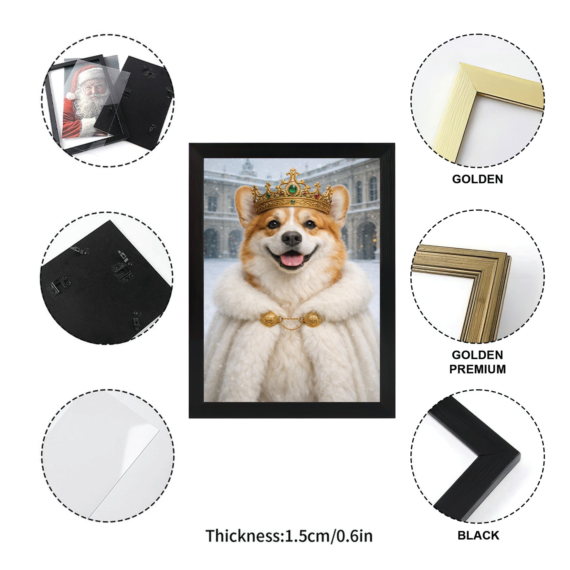 Custom Photo Royal Winter Queen Dog Canvas Framed Wall Art Gift For Dog Lovers