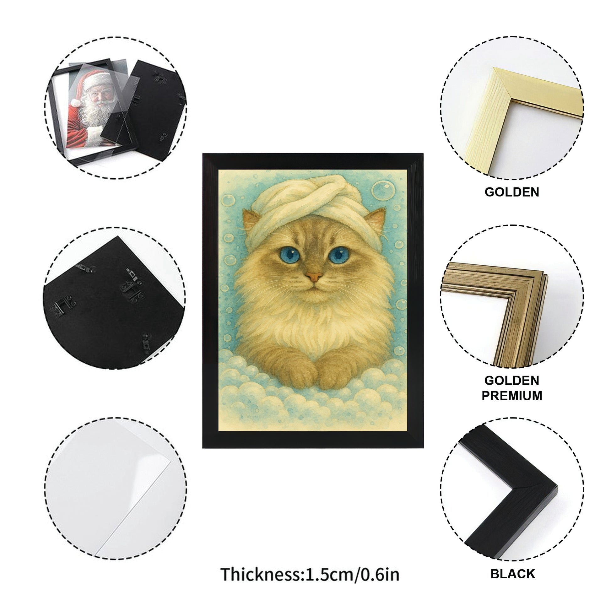 Custom Cat Potrait In Bathroom Canvas Framed Wall Art