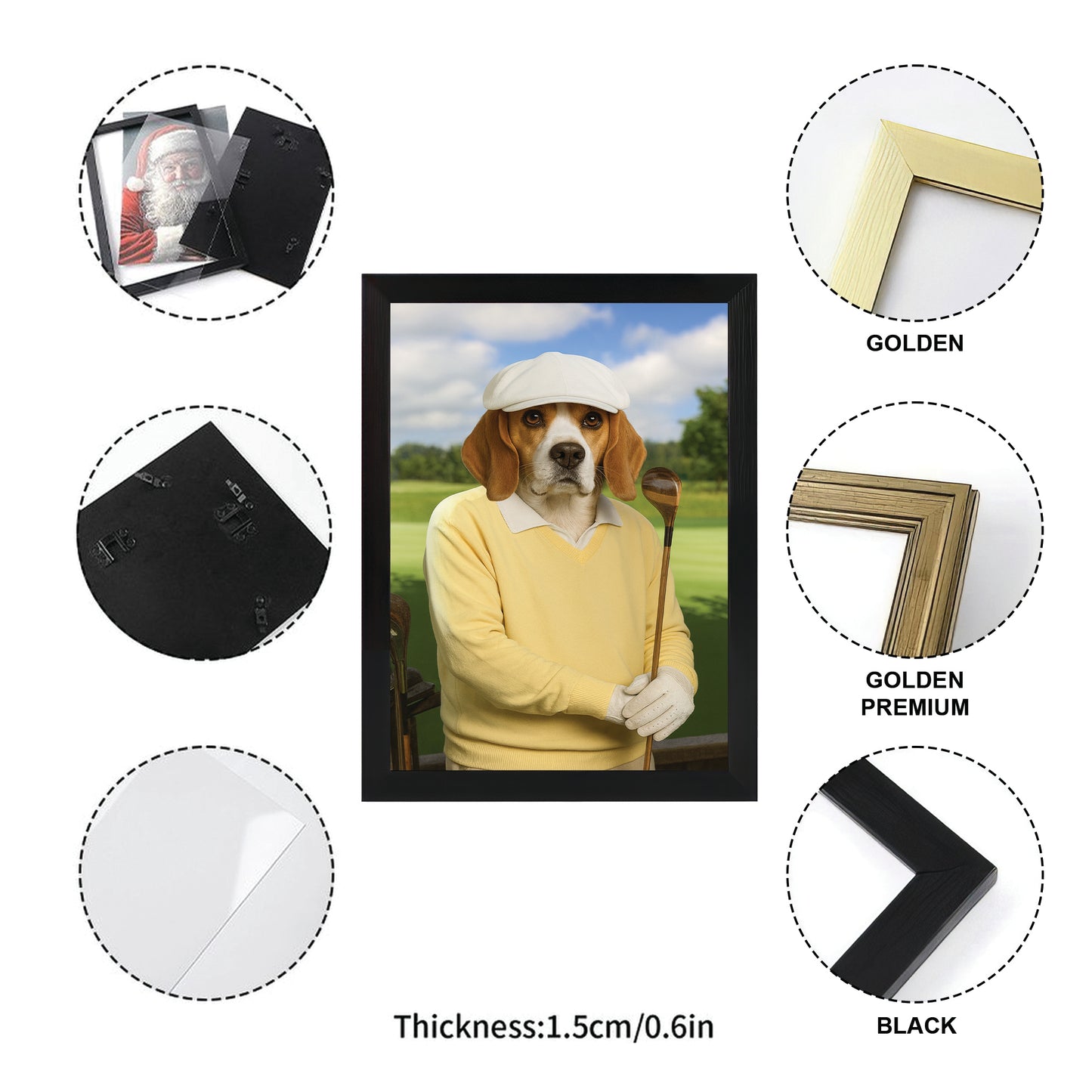 Custom Photo Golfer Dog Canvas Framed Wall Art Gift For Dog Lovers