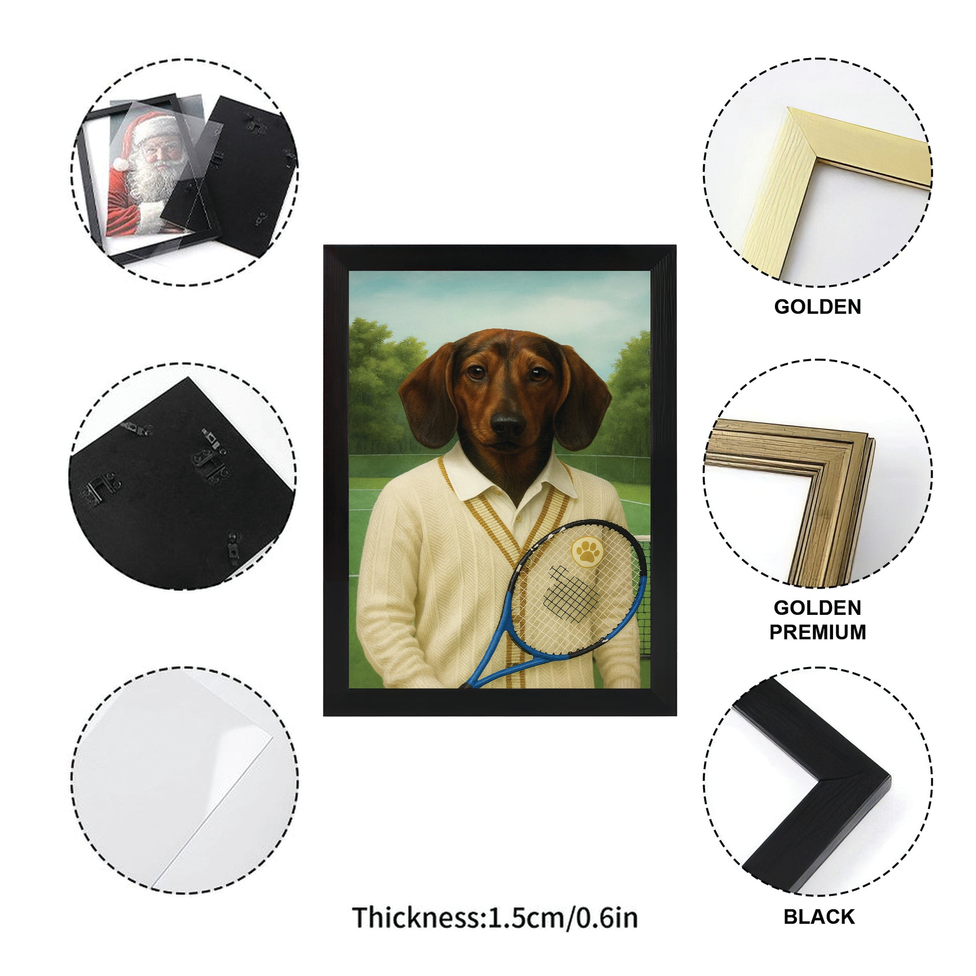 Custom Photo Tennis Player Dog Canvas Framed Wall Art