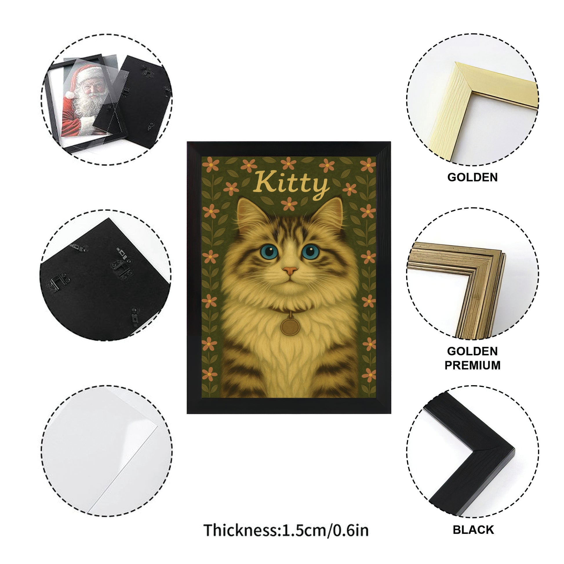 Custom Cat Portraits From Photo From Photo Canvas Framed Wall Art