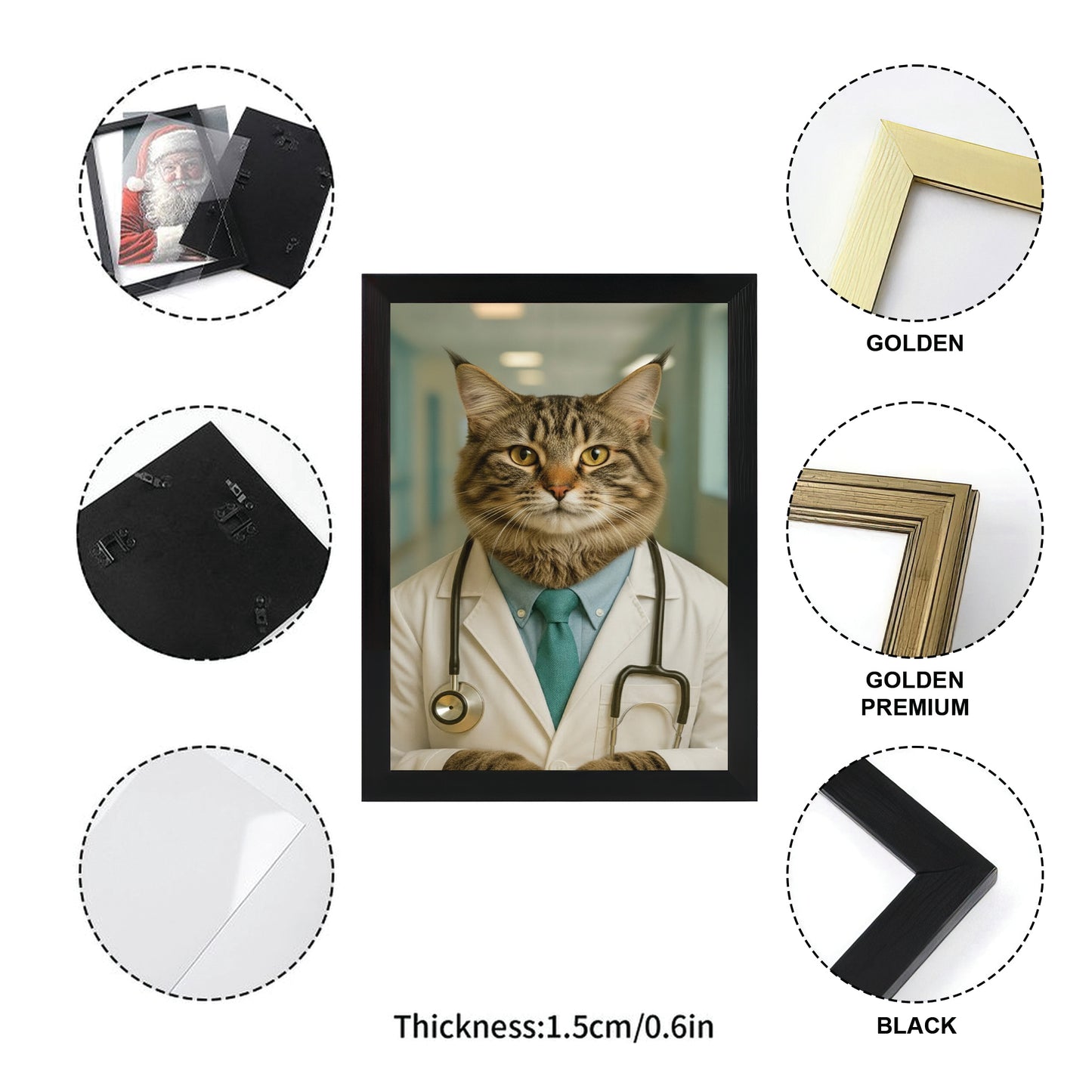 Custom Photo Doctor Cat Canvas Framed Wall Art  Gift For Cat Lovers