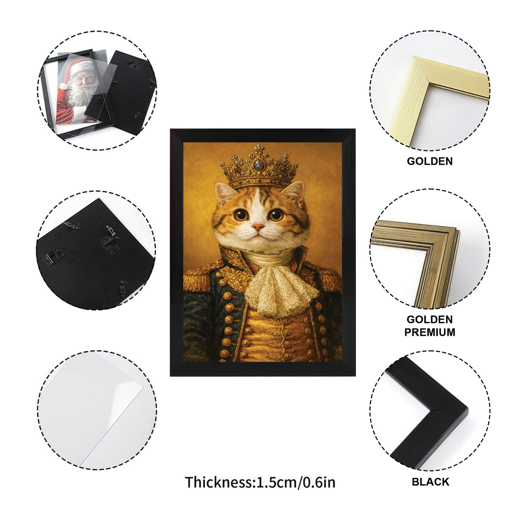 Custom Photo Cat King Royal Canvas Framed Wall Art Gift For Cat Lovers