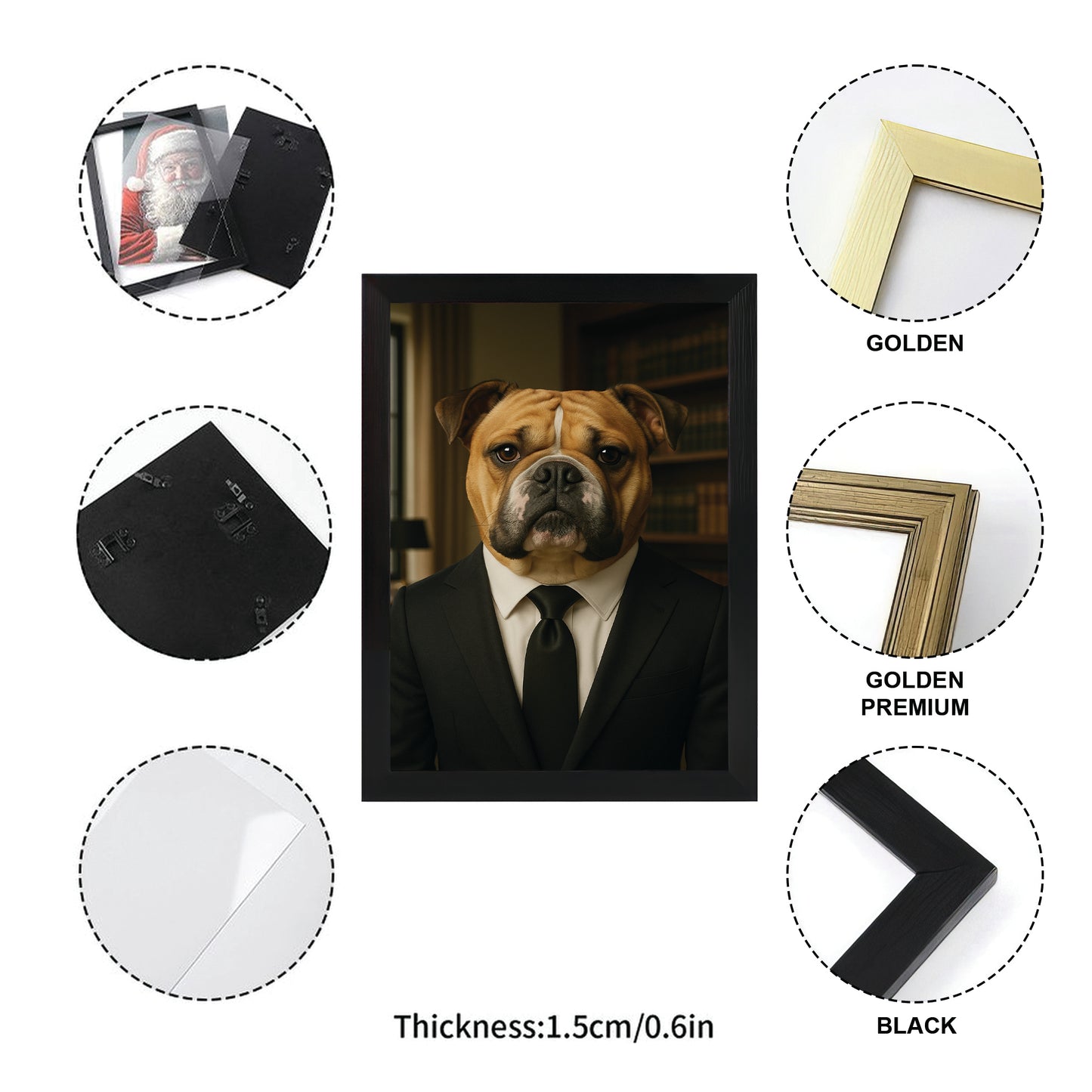 Custom Photo Business man Ceo Dog Canvas Framed Wall Art Gift For Dog Lovers