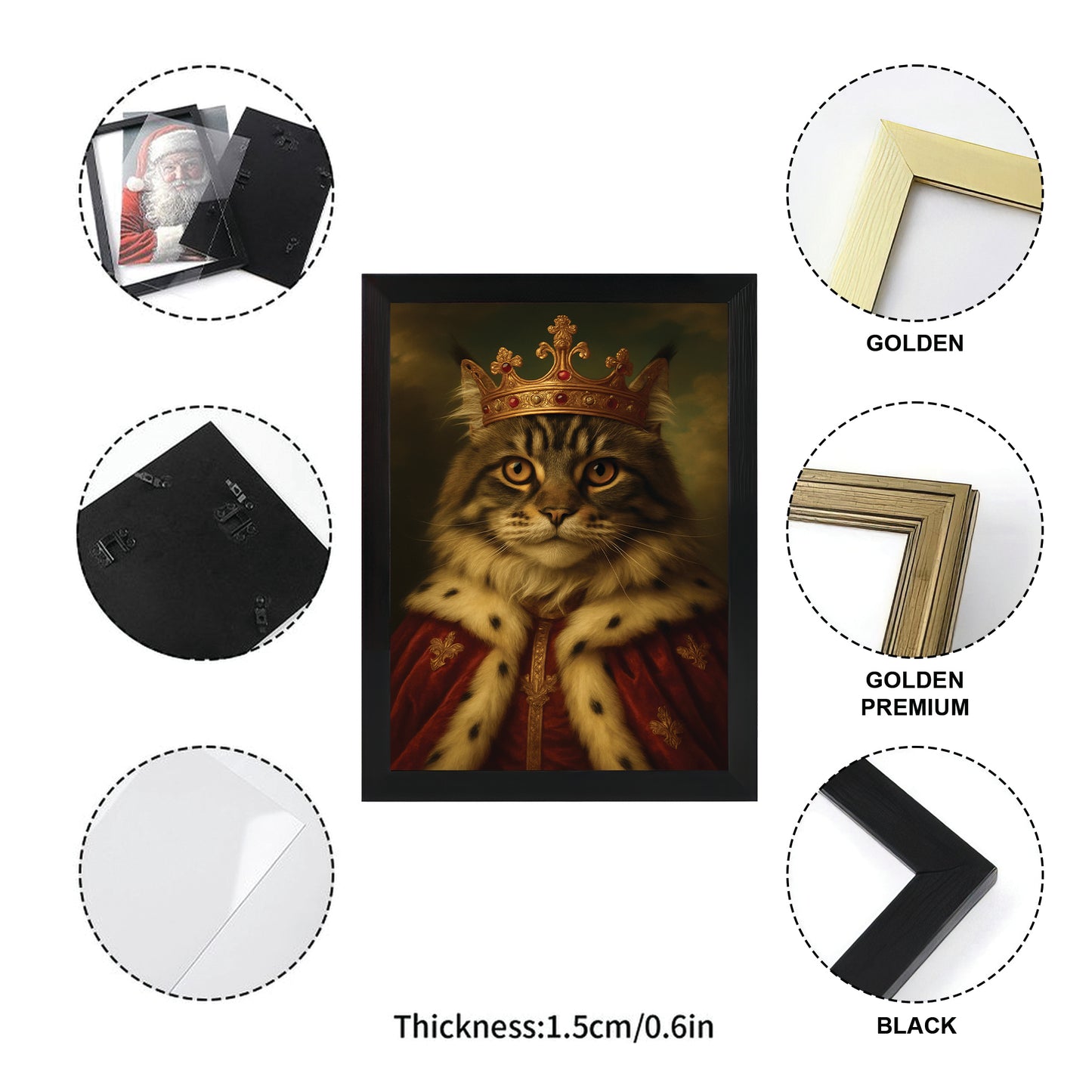 Custom Photo Cat Royal Canvas Framed Wall Art Pet King Portrait