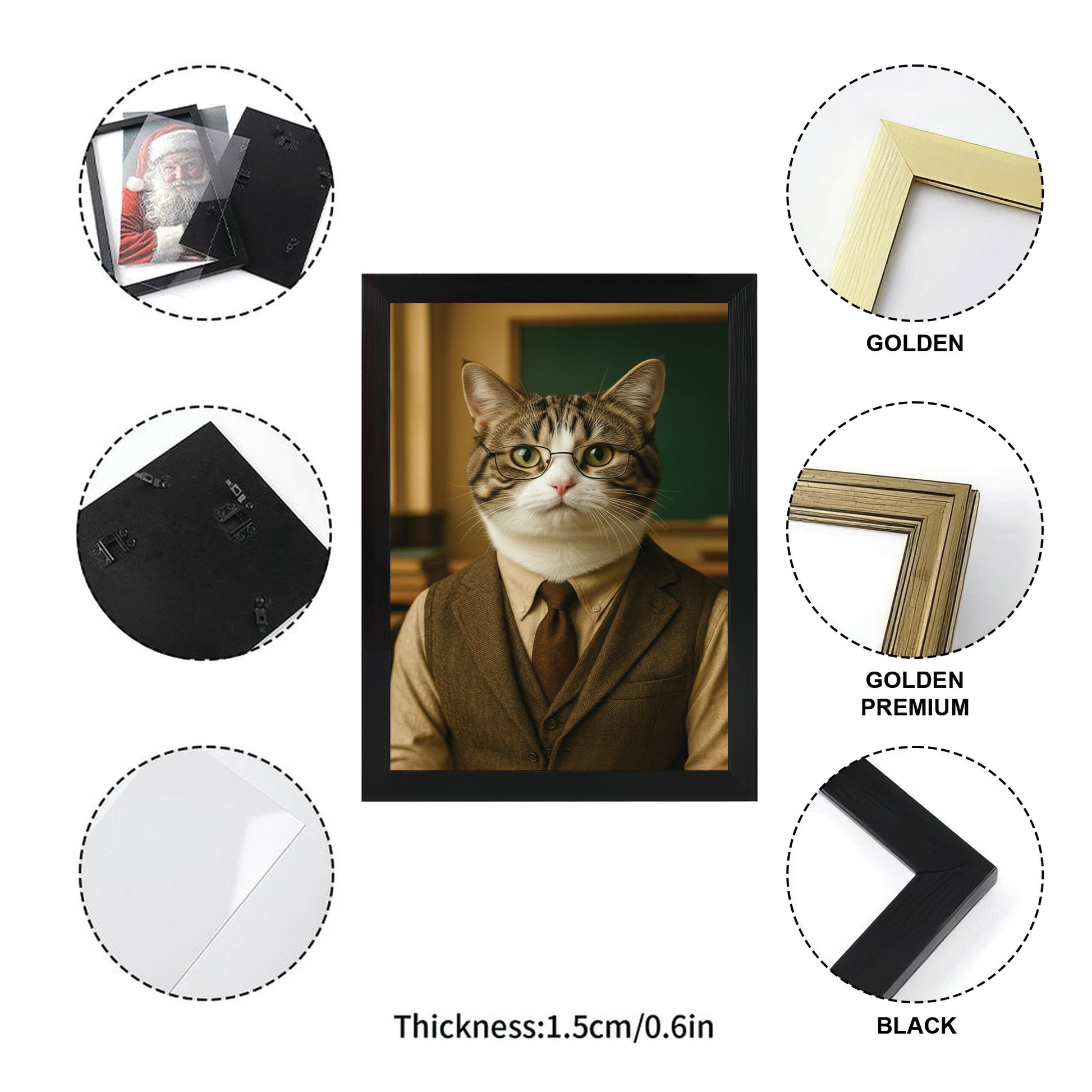 Custom Photo Professor Teacher Cat Canvas Framed Wall Art  Gift For Cat Lovers