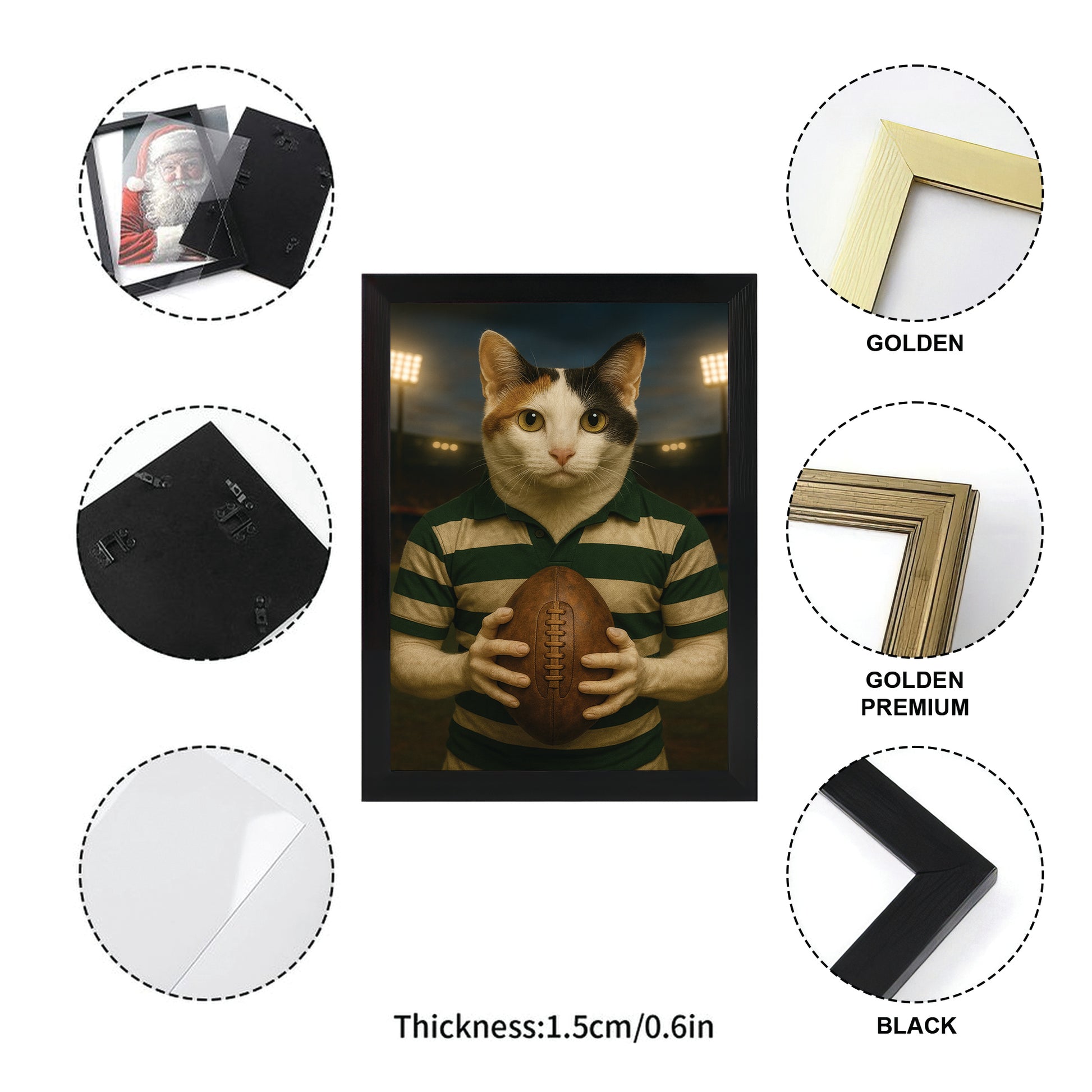 Custom Photo Rugby Player Cat Canvas Framed Wall Art Gift For Cat Lover