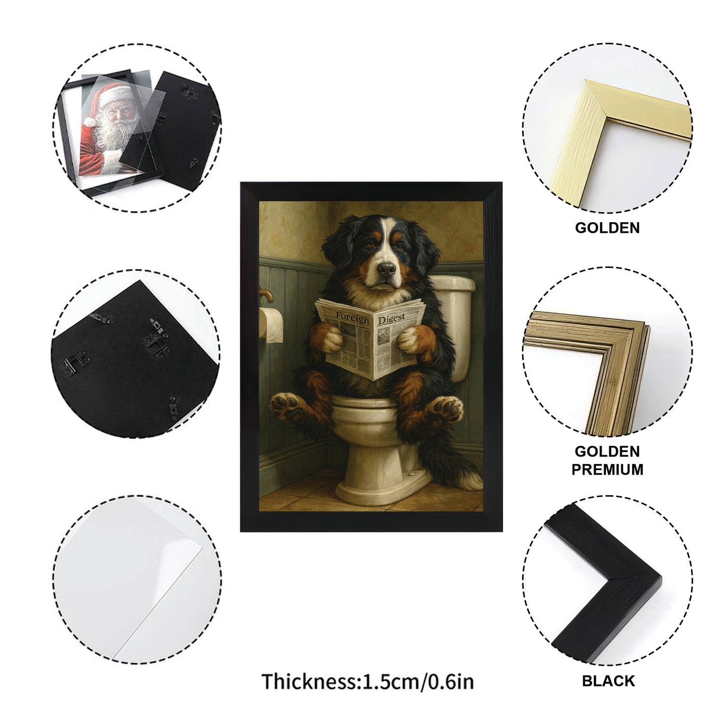 Custom Photo Dog In Bathroom Style 2 Canvas Framed Wall Art Gift For Dog Lovers