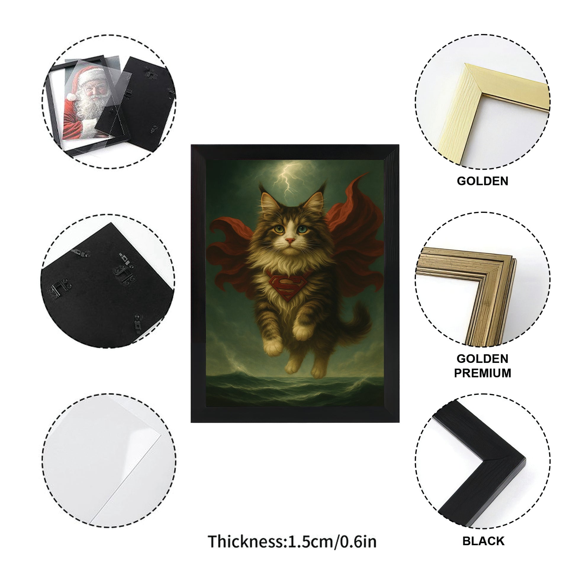 Custom Photo Cat Hero Canvas Framed Wall Art