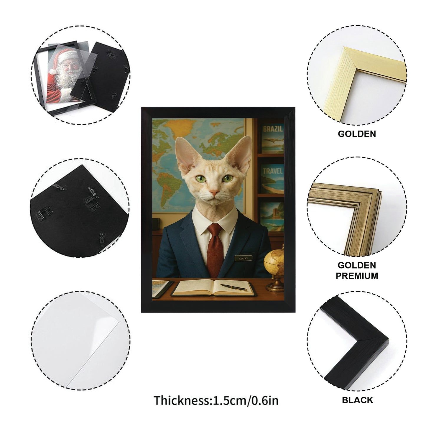 Custom Photo Travel Agent Cat Canvas Framed Wall Art Gift For Cat Lovers