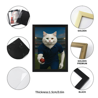 Custom Photo Bowler Cat Canvas Framed Wall Art Gift For Cat Lovers