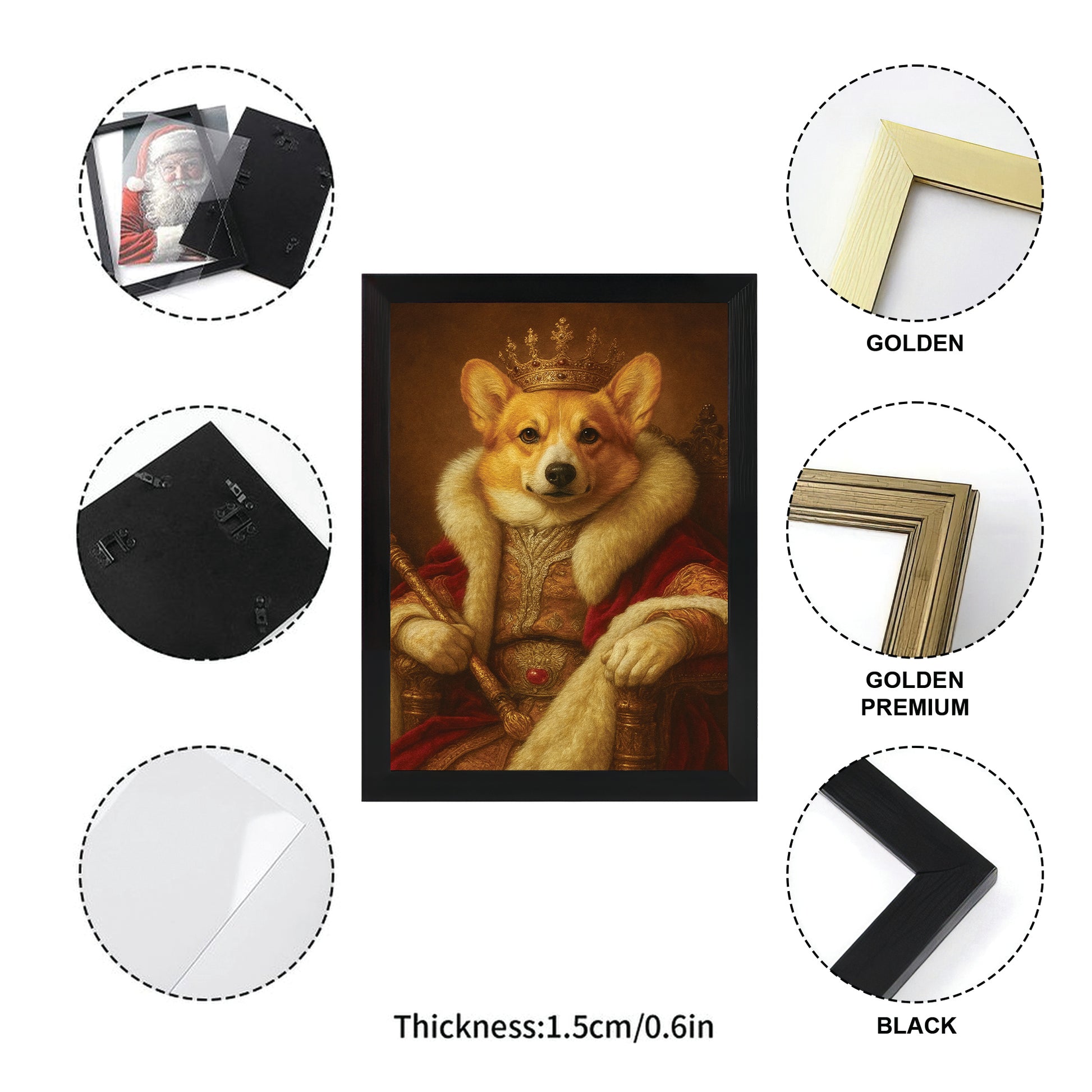 Custom Photo King Royal With Crown Dog Canvas Framed Wall Art Gift For Dog Lovers