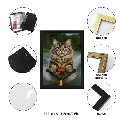 Custom Photo Water Ski Cat Canvas Framed Wall Art Gift For Cat Lovers