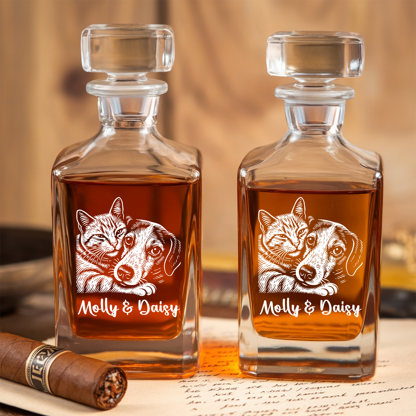 Custom Dog Photo Whiskey Glass And Decanter Set | Personalized Dog Photo Decanter | Gift For Dog Lover | Pet Memorial Gift TNN03