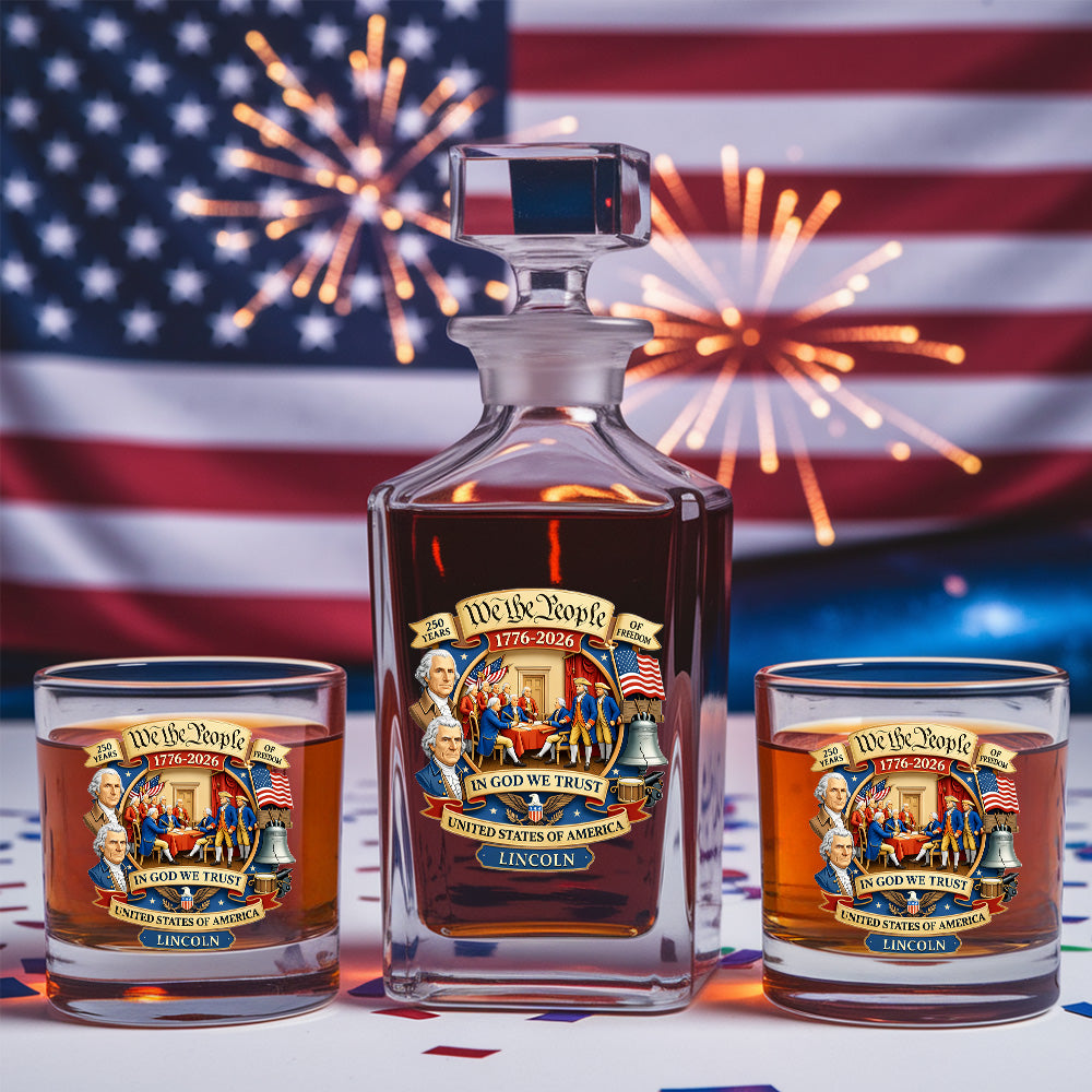 Custom Name We The People Whiskey Decanter Set, Patriotic Gift THUC99