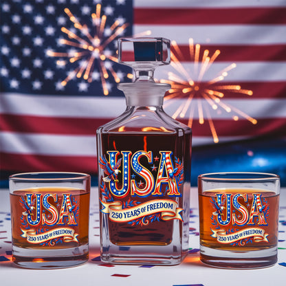 250 Years America Whiskey Decanter Set 1776-2026 Patriotic American Gift for Dad, Veteran, Independence Day THUC99