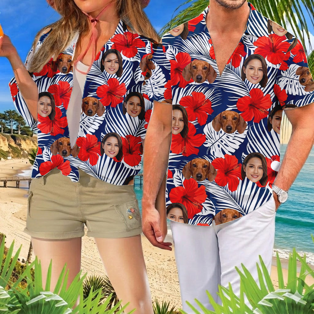 Custom Photo Dog Hawaiian Shirt, Tropical Pet Lover Shirt, Family Matching Vacation Outfit THUC99