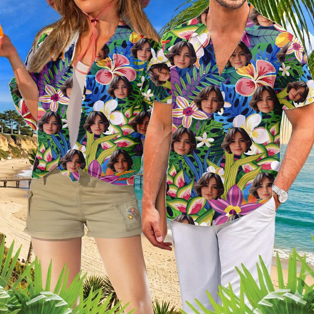 Custom Photo Face Hawaiian Shirt, Personalized Tropical Vacation Shirt, Family Matching Outfit THUC99