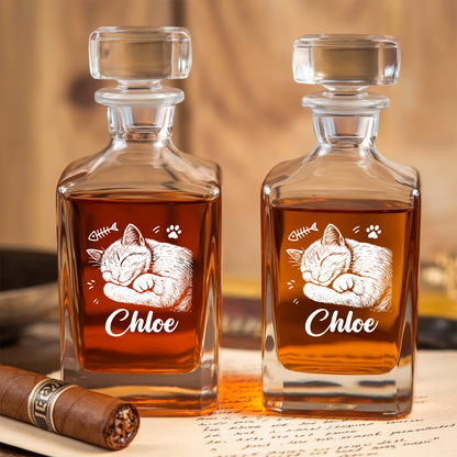 Custom Cat Photo Whiskey Glass And Decanter Set | Personalized Cat Photo Decanter | Gift For Cat Lover | Pet Memorial Gift TNN02