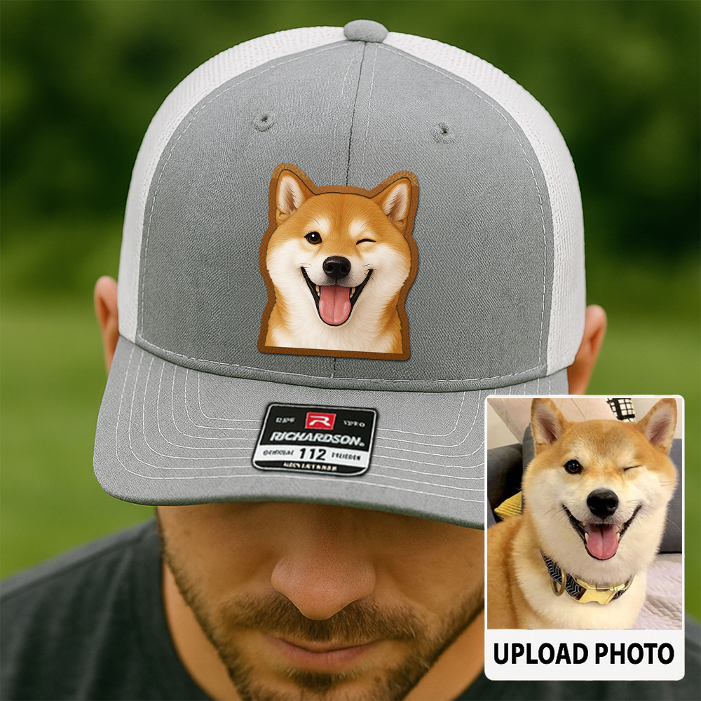 Custom Dog Photo Hat – Personalized Leather Patch Cap – Memorial or Birthday Gift for Dog Dads TH994