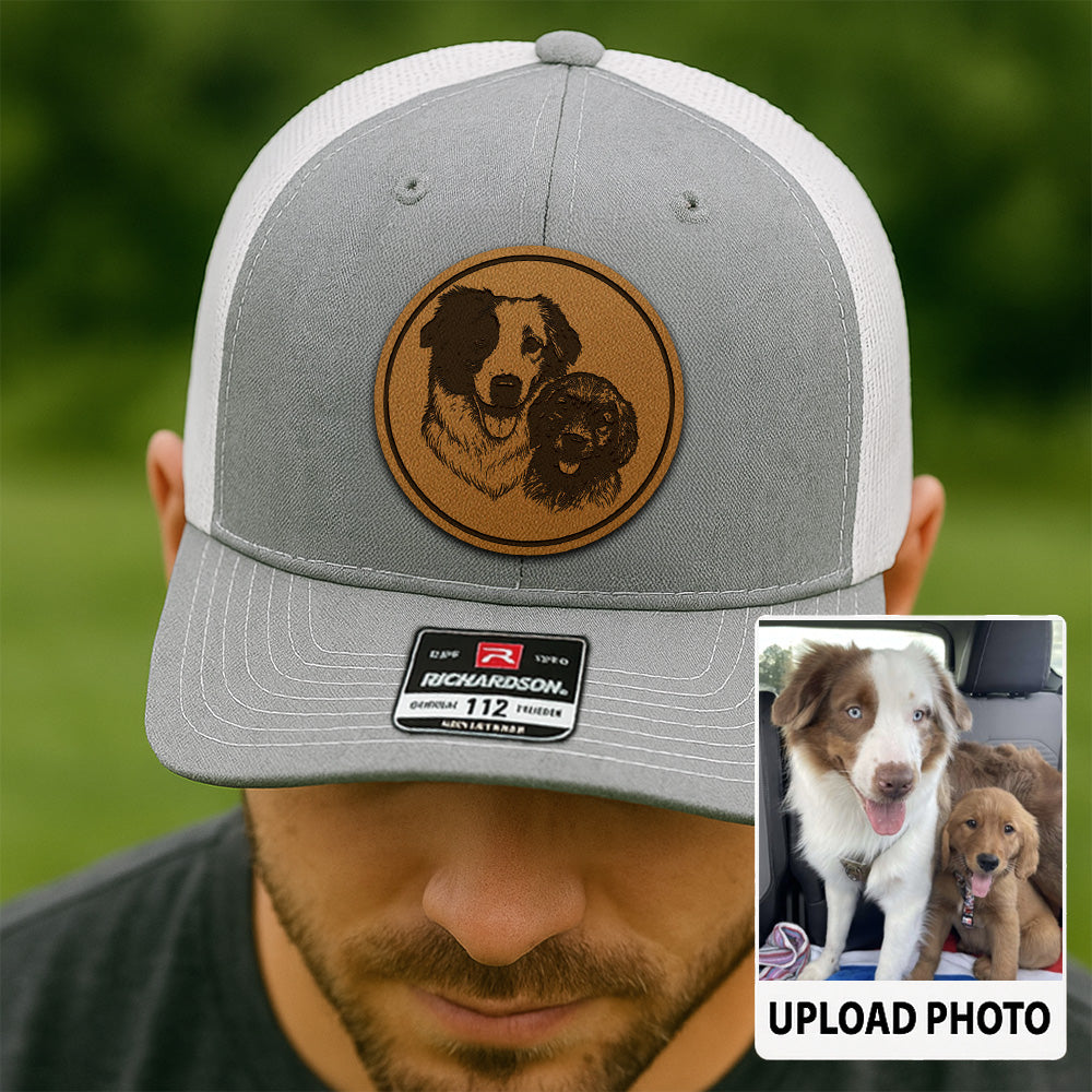 Custom Dog Photo Trucker Hat | Personalized Dog Photo Leather Patch Hat | Dog Memorial Gifts TNGANSP019