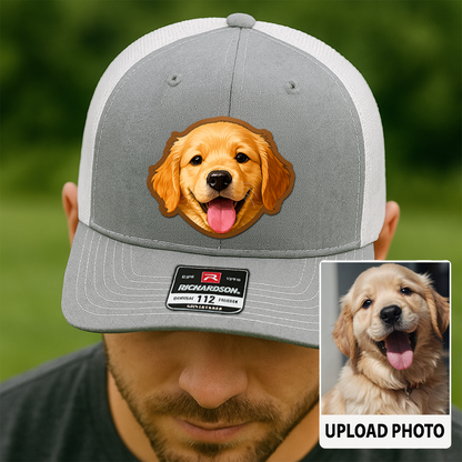 Custom Pet Photo Trucker Hat – Personalized Printed Leather Patch Hat – Dog Gift – Custom Pet Memorial Hat – Pet Photo Printed on Leather Cap TH991
