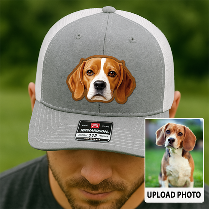 Custom Dog Photo Trucker Hat – Personalized Leather Patch Cap – Pet Lover Gift – Printed Pet Image Hat TH992