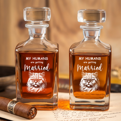 Custom Cat Photo Whiskey Glass And Decanter Set | Personalized My Humans Are Getting Married Decanter | Gift For Cat Lover | Pet Memorial Gift TNN04