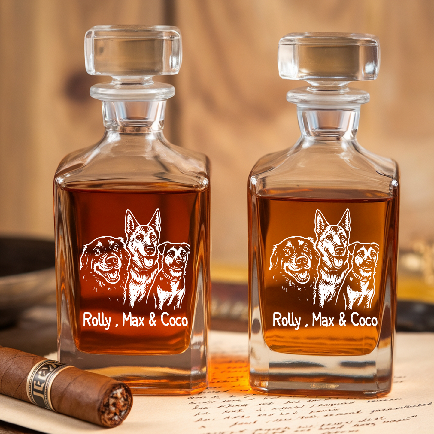 Custom Dog Photo Whiskey Glass And Decanter Set | Personalized Dog Photo Decanter | Gift For Dog Lover | Pet Memorial Gift TNN07