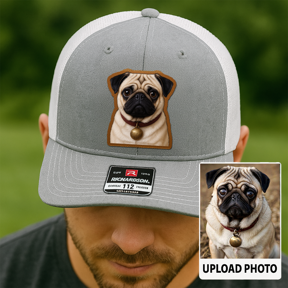 Custom Pet Memorial Leather Hat – Printed Trucker Cap – Dog Dad Keepsake Gift TH9910