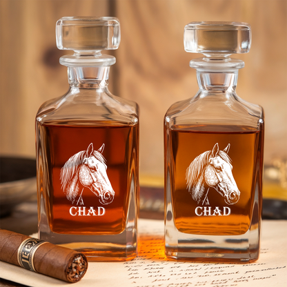 Custom Horse Photo Whiskey Glass And Decanter Set | Personalized Horse Photo Decanter | Gift For Horse Lover | Pet Memorial Gift TNN13