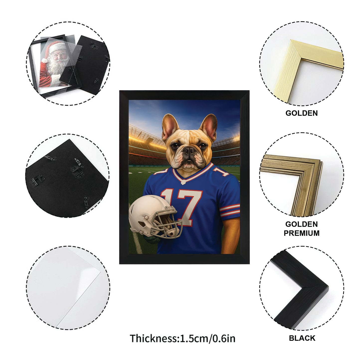 Custom Dog Photo Football Style Canvas Framed Wall Art _ Gift For Dog Lovers