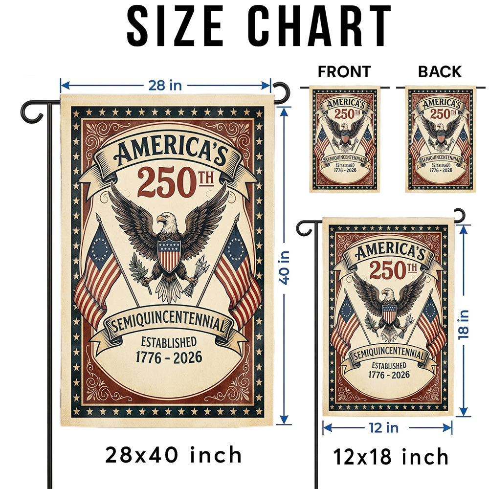 America 250th Semiquincentennial Garden Flag 1776-2026, Patriotic USA Flag, Independence Day 4th of July Outdoor Decor